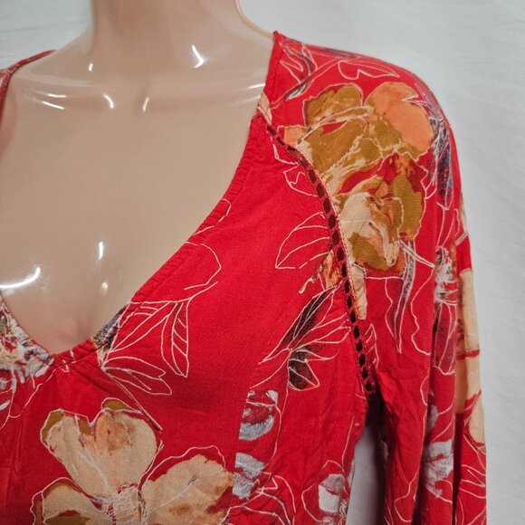 Free People Boho Flared Mini Dress Women Size 4 Red - Picture 13 of 15